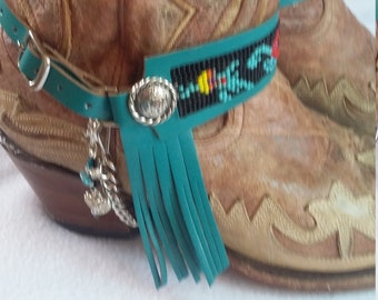 PAIR Boho / Western / Biker Bootstrap    Hand made boot strap / boot accessory - hand loomed beads!