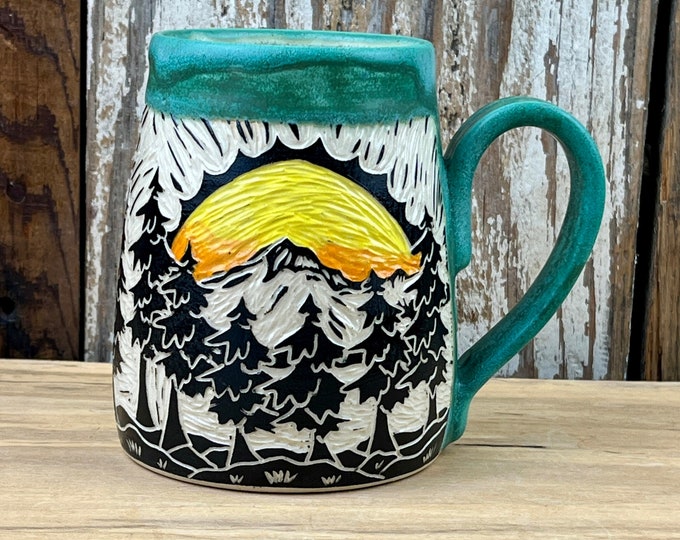 Sun-kissed Mountain- Green Mug 15 oz