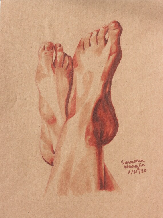 Original Realistic Feet Drawing on Toned Paper Etsy