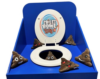 Toilet Bowl Toss game, Poop Emoji, Toilet Paper Toss, bean bag toss, ring toss game, carnival game, circus theme game, school festival games