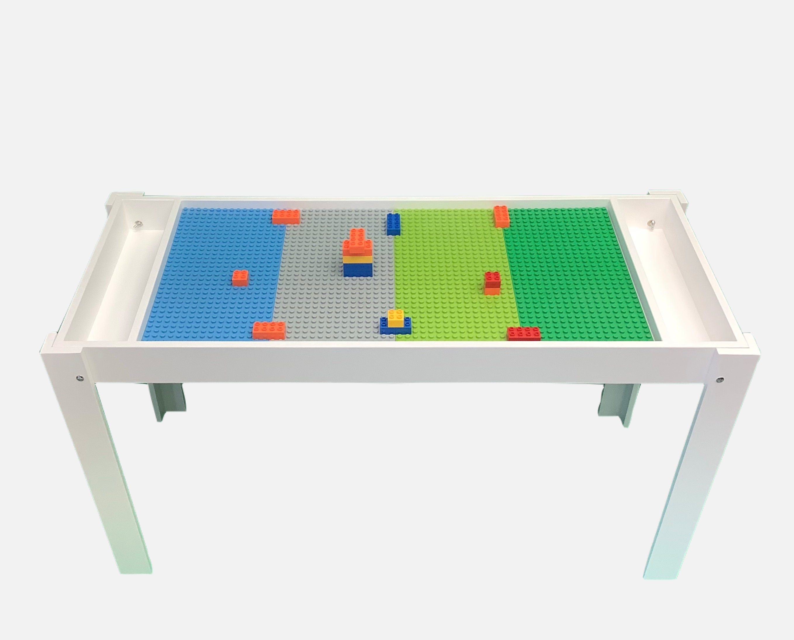  Renga Bricks Kids 2 in 1 Play Table and 2 Chair Set with  Storage, Compatible with Lego and Duplo Bricks, Activity Table Playset  Furniture with Modern White Color : Home & Kitchen