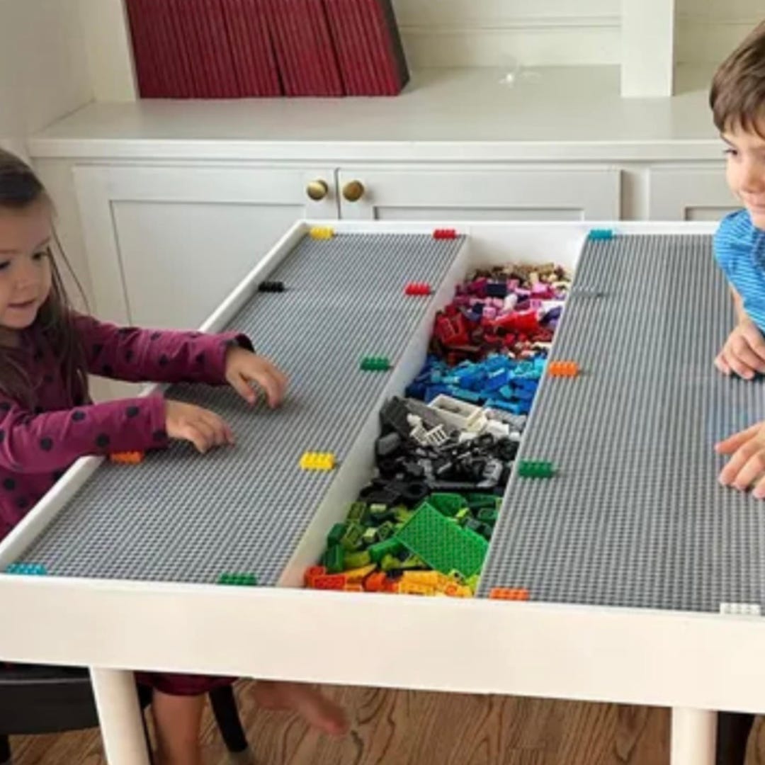 Kids Building Blocks Table With Storage, Compatible Bricks Play Surface ...