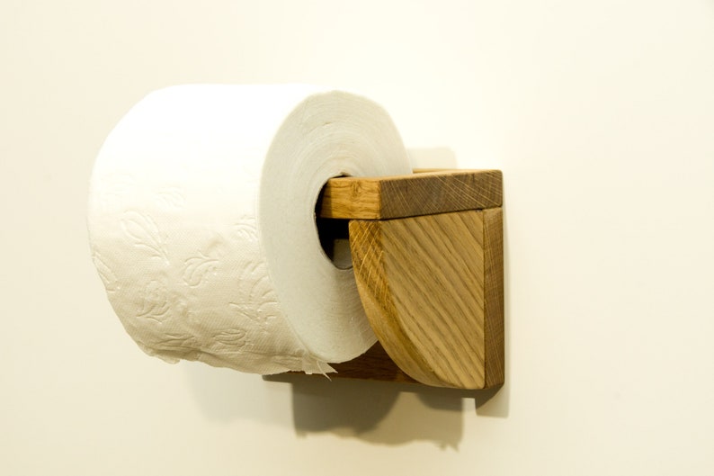 Toilet paper holder made of wood, toilet paper holder, roll left side image 1