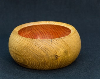 Small bulbous bowl turned, stained, made of oak wood