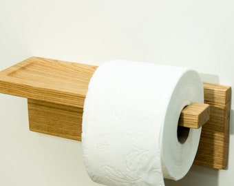 Toilet paper holder made of wood, toilet paper holder, with shelf, sweet chestnut, roll right side