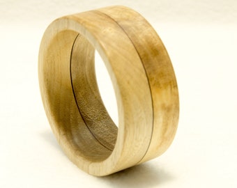 Bangle made of 2 types of wood, turned, unique