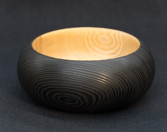 Medium-sized bulbous bowl turned, surface Shou Sugi Ban from the wood of ash