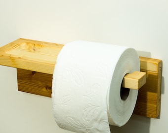 Toilet paper holder made of wood, toilet paper holder, with shelf, softwood, roll right side