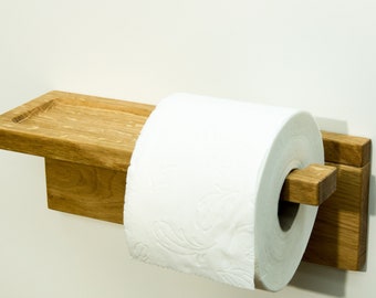 Toilet paper holder made of wood, toilet paper holder, with shelf, oak wood, roll right side