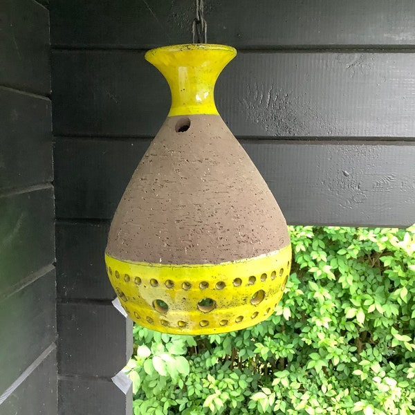 Danish vintage ceramic pendant light in brown and lime green colors- a beautiful rustic and retro pendant