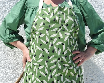 Greek Olive Apron - Wipeable Apron - Stain Resistant Apron - Water Resistant Apron - Greek Kitchen Gift - Olives
