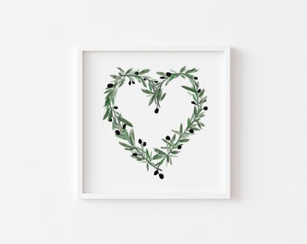 Olive Heart Art Print - Olive Branch - Wedding Print - Greek Wedding - Greek Illustration