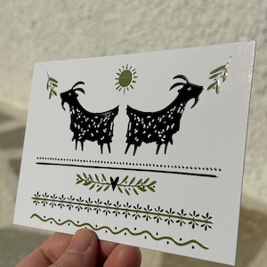 Griechische Ziegen Postkarte - 3D Hochglanz Postkarte - Griechische Insel - Griechisch Postkarte - Griechische Illustration - Griechische Ziege und Olive - Ziegenkarte