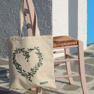 Olive Heart Heavy Cotton Canvas Tote - Greek Tote Bag