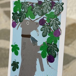 Cartolina di capra e fichi - Cartolina greca - Illustrazione greca - Fichi - Capra - Regalo di capra
