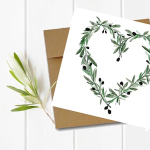 Tarjeta de felicitación con corazón de oliva y sobre kraft de nuevo diseño