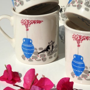 90ml Espressotasse Griechische Gastronomie Katze - Bougainvillea - Griechischer Kaffee - Griechische Tasse - Griechisch Geschenk - Griechische Katzen Geschenk