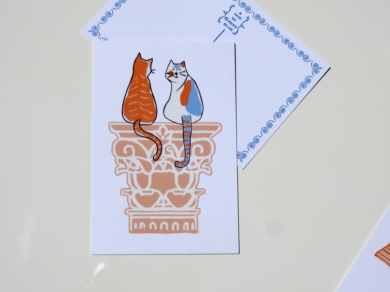 Cartolina n. 1 - Finitura speciale Gatti e rovine greche - Cartoline greche - Cartolina greca - Rovine antiche - Amante dei gatti - Regalo gatto greco immagine 2