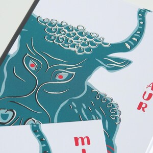 Minotaurus spezielle silberfarbene Postkarte - Griechische Postkarten - Griechische Mythologie - Antikes Griechenland