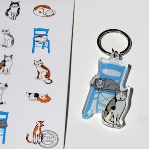 Plexiglass Keyring - Greek Cats - Greek Cat Lover - Key Chain