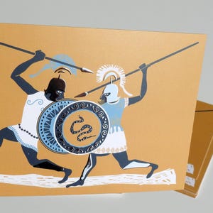 Hopliten Kampf Postkarte - Griechische Postkarte - Griechische Illustration - Griechischer Krieger - Fußsoldat