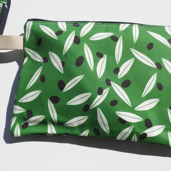 XL Greek Olives Wet Bag with Waterproof Lining - Wash Bag - Greek Gift - Green Olives - Cosmetics Bags - Zip Pouch