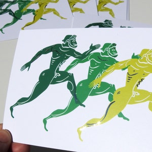 Altgriechische Athleten Postkarte - Griechische Postkarte - Silberfolie - Griechische Illustration - Antikes Griechenland - Olympische Spiele