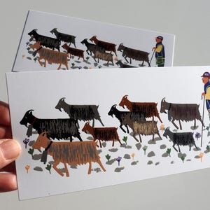 Cartolina con capra greca con finitura speciale - Illustrazione greca - Cartolina greca - Amante delle capre - Regalo di capra - Capre greche