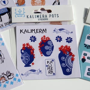 Kalimera grec - Stickers grecs - Pots et fleurs grecs - Chats grecs - Géraniums - Stickers Kiss-Cut