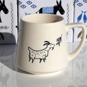 Goat & Olive Ceramic Mug - Cream Mug - Greek Gift - Goat Gift - Greek Goat -