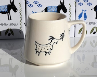 Goat & Olive Ceramic Mug - Cream Mug - Greek Gift - Goat Gift - Greek Goat -