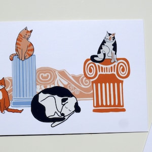Cartolina n. 4 - Finitura speciale Gatti e rovine greche - Cartoline greche - Cartolina greca - Rovine antiche - Amante dei gatti - Cane randagio greco e gatti