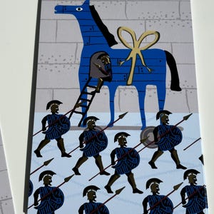 Troyer und griechische Hopliten spezielle Gold-Finish-Postkarte - Griechische Postkarten - Griechische Mythologie - Antikes Griechenland