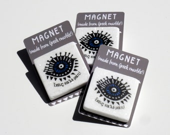 Aimant de marbre - cadeau de bureau - illustration grecque - oeil mauvais - mati grec