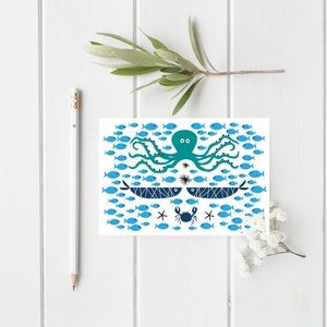 Greek Sea Treasures Postcard - Octopus Postcard - Greek Illustration - Greek Animals - Greek Postcard