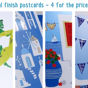 4 Special Finish Postkarten zum Preis von 3. Gold, Silber, 3D-Glanz-griechische Postkarten, Multi-Buy griechische Postkarten - Griechische Illustration