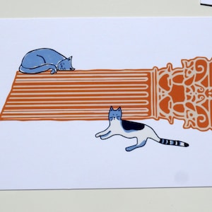 Cartolina n. 3 - Finitura speciale gatti e rovine greche - Cartoline greche - Cartolina greca - Rovine antiche - Amante dei gatti - Regalo gatto greco