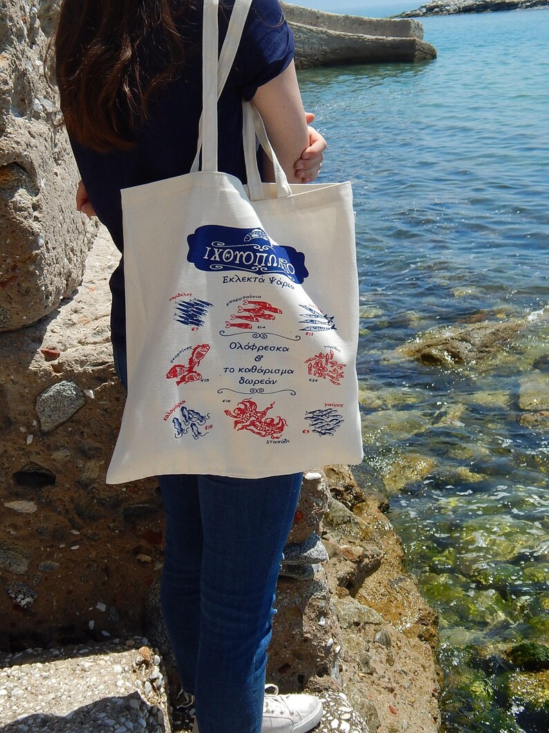 Greek Fish Shop Cotton Tote