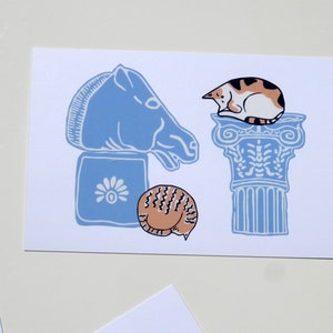 Cartolina n. 5 - Finitura speciale gatti e rovine greche - Cartoline greche - Cartolina greca - Rovine antiche - Amante dei gatti - Regalo gatto greco