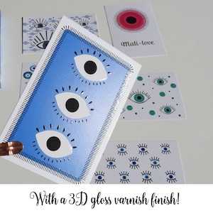 Blaue griechische Mati Postkarte - Special Finish Postkarte - Evil Eye - 3D Lack Evil Eye - Griechische Postkarten - Evil Eye Geschenk - Griechische Postkarte