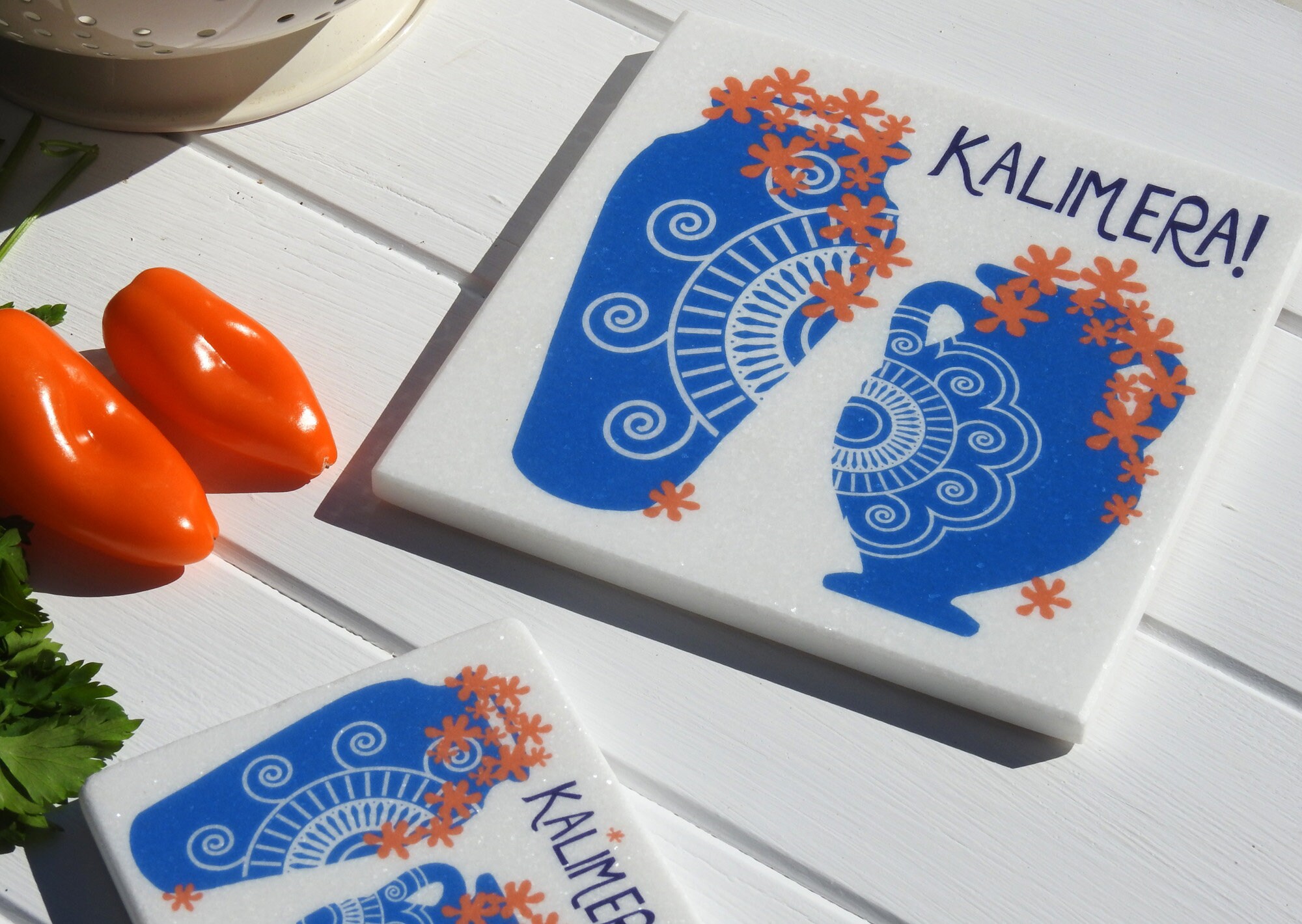 Mármol griego Kalimera Pots Cocina Trivet Placa caliente | Etsy