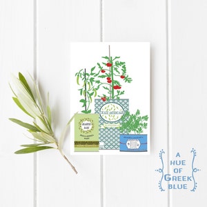 Fioriere upcycled greche Design 2 Cartolina - Cortile greco - Cibo greco