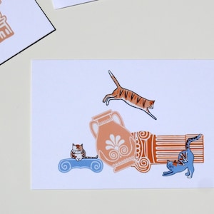 Cartolina n. 2 - Finitura speciale gatti e rovine greche - Cartoline greche - Cartolina greca - Rovine antiche - Amante dei gatti - Regalo gatto greco