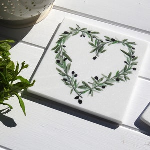 Trivet - Greek Marble Olive Heart - Kitchen Trivet - Hotplate - Greek Kitchen