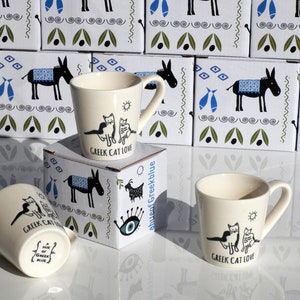 90ml griechische Katzenliebe Kaffeetasse - Griechischer Kaffee - Griechisches Geschenk - Katzengeschenk - Griechische Katzen - Katzenliebhaber - Espresso - Doppelter Espresso - 3 fl oz