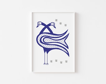 A4 Print - Two Birds as One - Blue - Illustration grecque - Cadeau de mariage grec