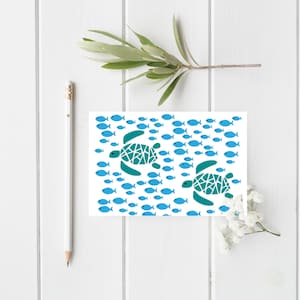 Greek Sea Treasures Postcard - Turtles Postcard - Greek Illustration - Karetta Karetta - Greek Animals - Greek Postcard