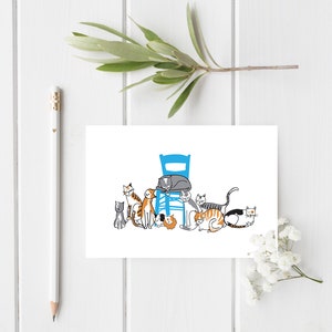 Chats grecs dans une carte postale de ligne - amoureux de chat - île grecque - illustration grecque