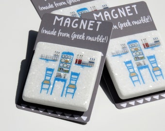 Marble Magnet - Mezedopoleio - Greece Food  - Greek Magnet - Greek Gift