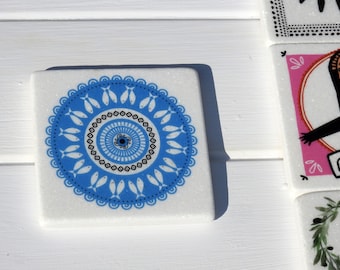 Sottobicchiere in marmo greco - Pesce concentrico - Illustrazione greca - Regalo greco